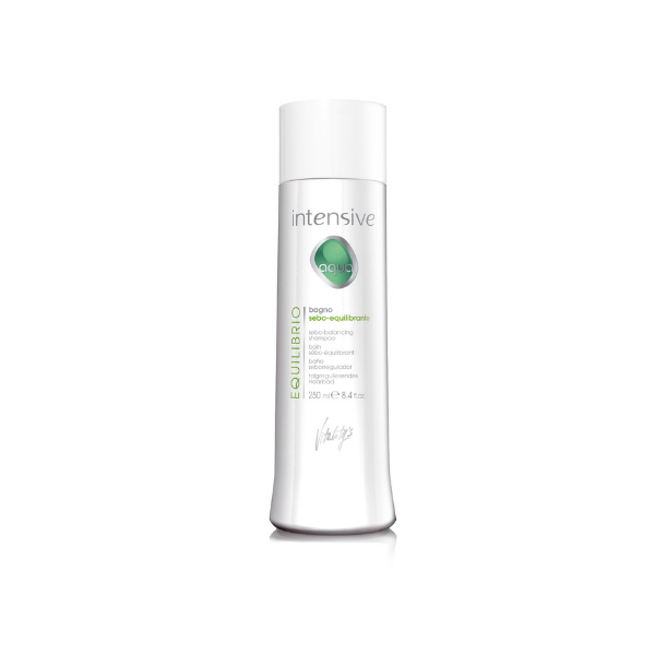 campione bianco shampoo sebo-equilibrante con scritte verdi e scritte argentate vitality’s